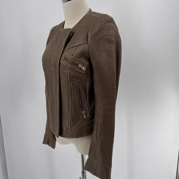 Hoss Intropia Designer LAMB LEATHER brown biker jacket EU 36 bomber - Picture 2 of 10
